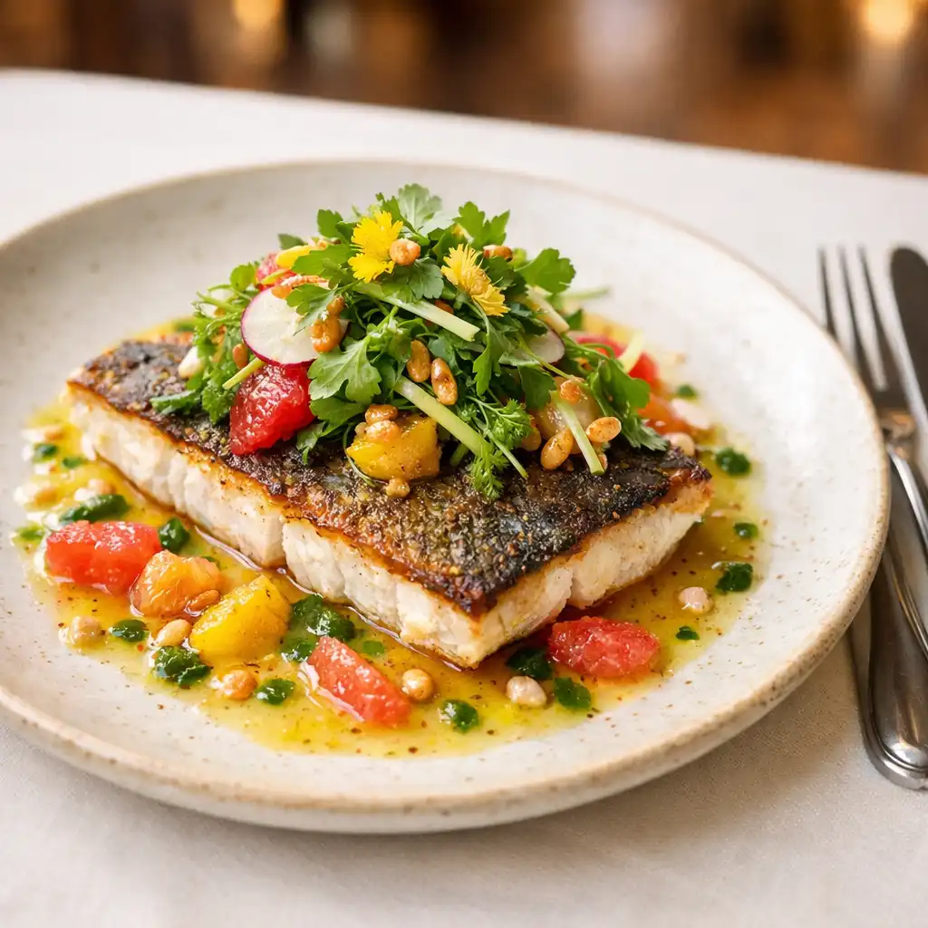 Beautifully plated signature dish with fresh Australian ingredients